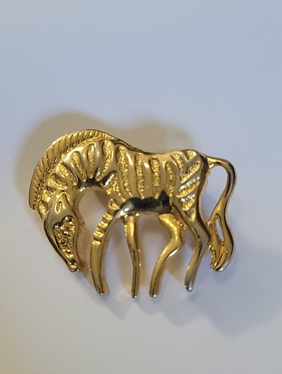 Estate Jewelry - Vintage Gold Zebra Brooch Pin - Estate